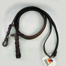 Load image into Gallery viewer, Leather Half Rubber Show Half Lined Reins Black Brown-Full Size
