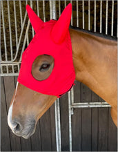 Load image into Gallery viewer, Lycra Racing Hood with Padded Ears For Horse - Red and Black
